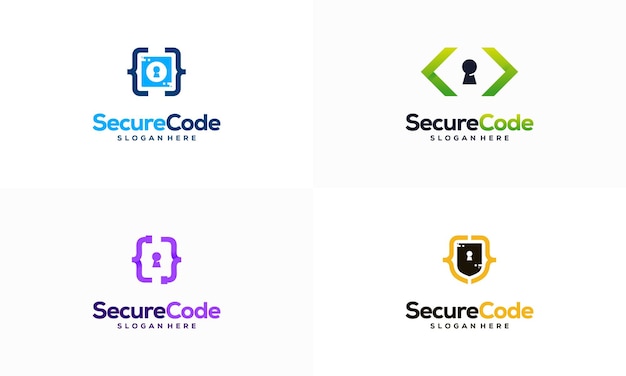 Satz von secure code-logo-designs konzeptvektor high-tech-sicherheitslogo-vorlagensymbol