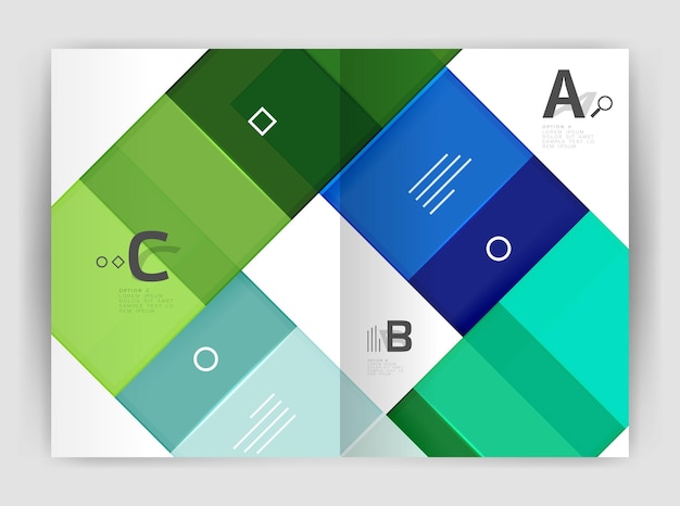 Satz von Seiten im A4-Format für Vorder- und Rückseite, Designvorlagen für Geschäftsberichte, geometrische quadratische Formen, Hintergründe, Vektorillustration