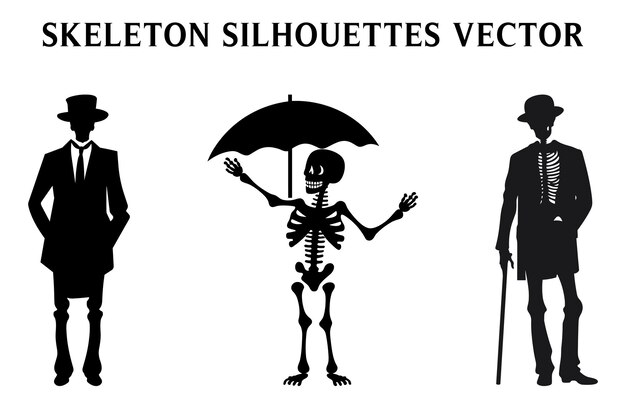 Satz von skeletten vektor für halloween skelett silhouetten isoliert auf einem weißen
