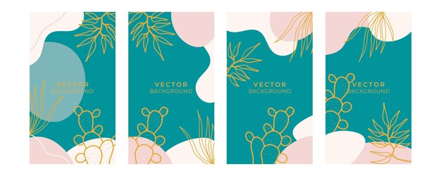 Satz von Social-Media-Story-Vorlagenhintergrund. Organischer Hintergrund mit floralen und geometrischen Elementen. Mode-Bohème-Hintergründe