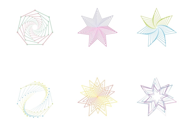 Satz von spiralen sterne strichzeichnungen design-elemente linie abstrakte muster spiralwirbel-twist-linie