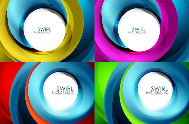 Satz von spiralförmigen Wirbellinienhintergründen Business- oder Techno-digitale Vorlage für Präsentation oder Web mehrfarbige und blaue Farben