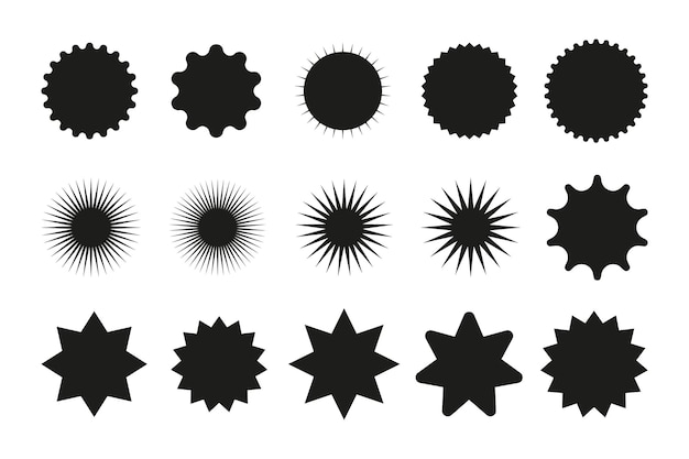 Vektor satz von starburst-preissticker verkauf oder rabatt-sticker sunburst-abzeichen-symbol sternenform