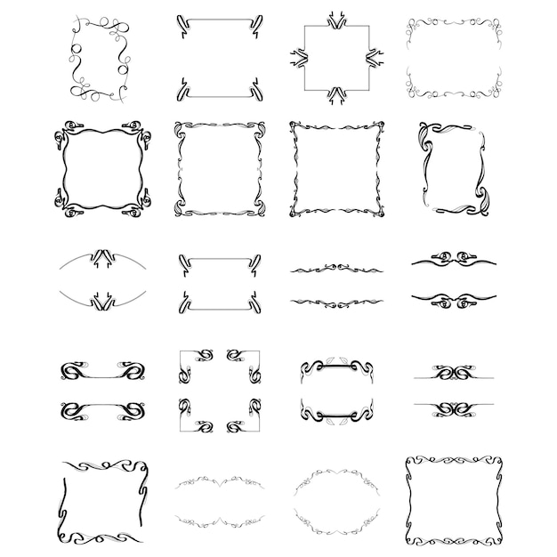 Satz von strudel-kalligrafie-rahmen-design-vintage-rahmen auf muster-retro-grenzen, dekorativer rand,