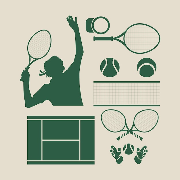 Vektor satz von tenniselement-vektorillustrationen design von tennissportelementen