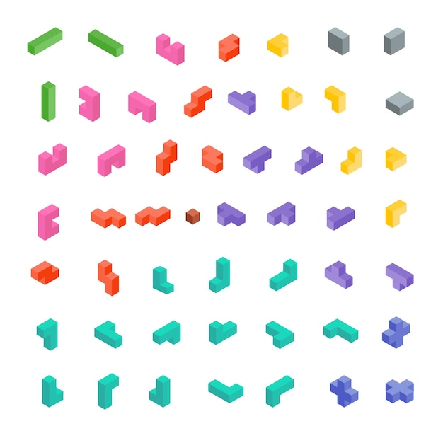Vektor satz von tetris-objekt-isometrischen vektorillustrationen