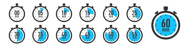 Vektor satz von timer-uhr-symbolen. stoppuhr-timer-sammlung