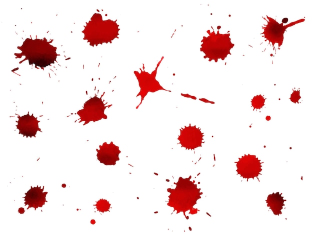Satz von tropfenden Blutspritzern Tropfen und rote Farbspritzer auf weißem Hintergrund halloween con...