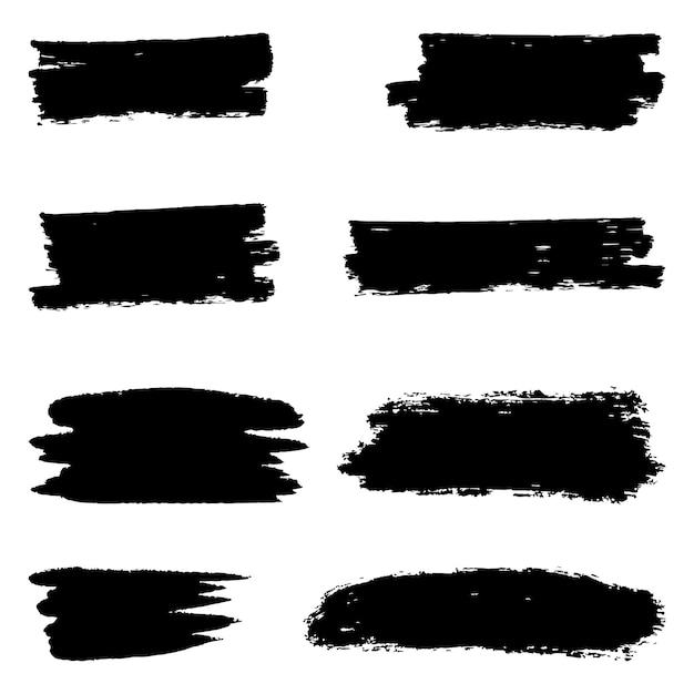 Satz von Tuschepinselstrichen Pinsellinien schwarze Farbe grungy handgezeichnetes Grafikelement isoliert auf weißem Hintergrund