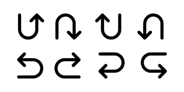 Satz von u-turn-pfeilsymbolen isoliert auf weißem hintergrund vektorillustration