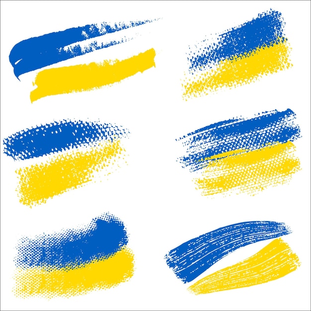 Satz von ukrainischen handgezeichneten offiziellen flaggen mit blauen und gelben strichen