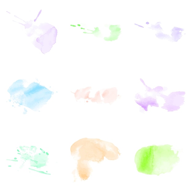 Satz von Vektor-Aquarellflecken, Streifen auf weißem Hintergrund. Farbige Spritzer