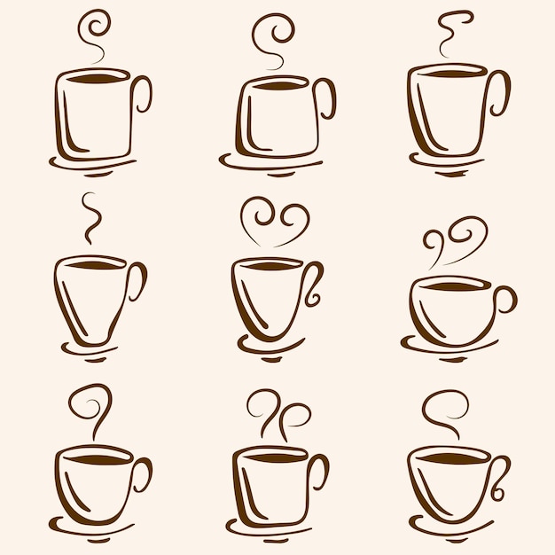 Satz von vektor-handgezeichneten kaffeetassen-doodles