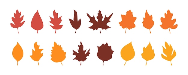 Satz von Vektor-Herbstblättern mit pflanzlichen Elementen. Sammlung von Herbst-Silhouetten mit einfachen orangefarbenen Blättern