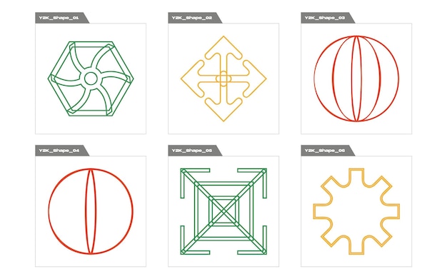 Satz von Vektoren im Y2K-Stil von Objekten Brutalismus Stern- und Blumenformen Flache minimalistische Symbole