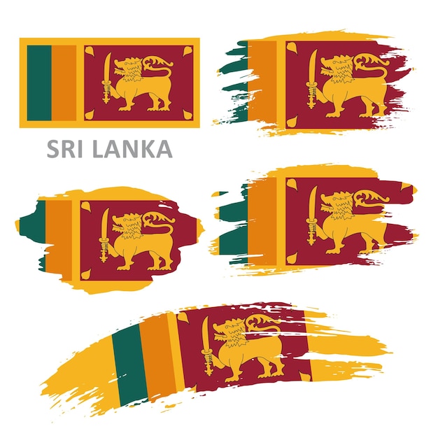 Satz von Vektorflaggen von Sri Lanka Sri Lanka-Flagge, gezeichnet mit einem Pinsel Flagge im Grunge-Stil