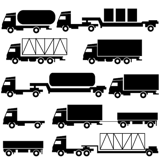 Vektor satz von vektorsymbolen transportsymbole schwarz auf weiß