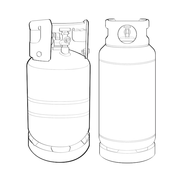 Vektor satz von vektorumrissen für industriegasflaschen. umriss des vektorsymboldesigns für industriegasflaschen, isoliert auf weißem hintergrund