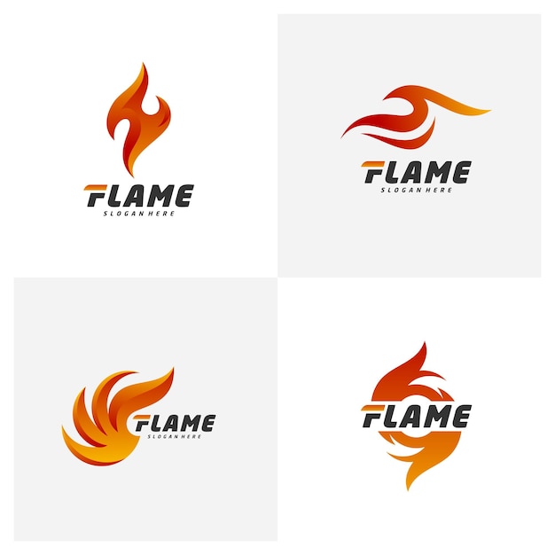 Satz von vektorvorlagen für das design von feuerflammenlogos symbol für das konzept des roten tropfens logotype