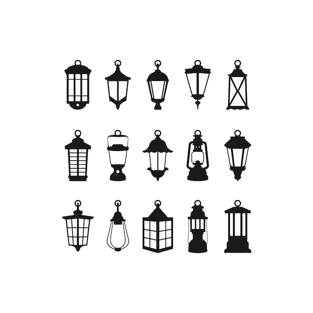 Satz von verschiedenen Silhouette Laterne oder Hängelampe oder Kerze Vintage Retro-Logo Symbol Vektor Design Illustration