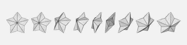 Vektor satz von verschiedenen sternformen. polygon-mesh-stil mit linearem umriss. vektor-illustration.