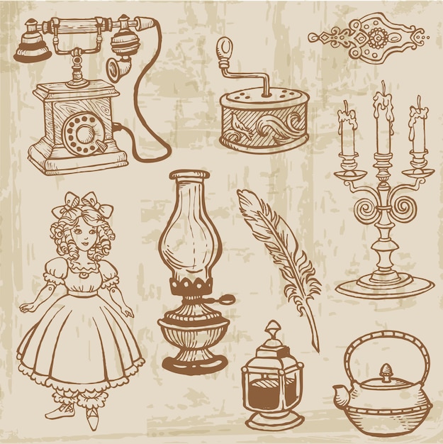 Satz von verschiedenen vintage doodle elements hand gezeichnet