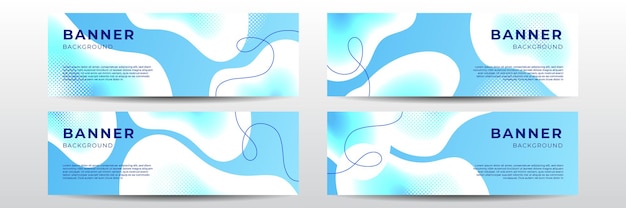Satz von vier modernen web-wellen-banner-hintergrund in blauer farbverlaufsfarbe