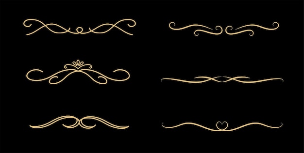 Satz von Vintage-dekorativen goldenen Linien-Textverteilern Goldlinie-Grenze-Linien-Separatoren