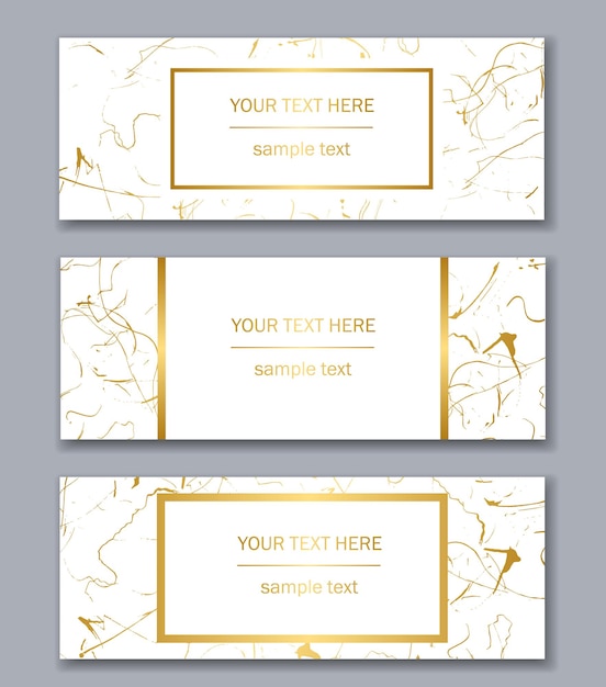 Satz von Vorlagen für weiße, schwarze und goldene Banner Modernes abstraktes Design Handgezeichnetes Tintenmuster Bürstenstruktur