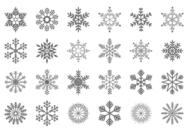 Satz von Weihnachts- und Neujahrsschneeflocken in Grau. Elemente für die Gestaltung. Vektorillustration lokalisiert auf weißem Hintergrund.