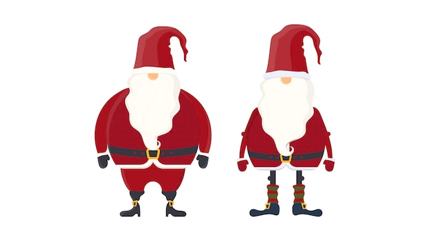 Satz von Weihnachtsmann. Alter Mann mit weißem Bart in roter Kleidung isoliert auf weißem Hintergrund. Vektor.