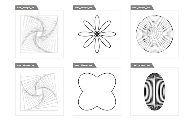 Vektor satz von y2k-stilvektoren von objekten große sammlung abstrakter grafischer geometrischer symbole für moderne t-shirts entworfen