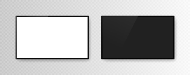 Satz von zwei realistischen fernsehbildschirmen isoliert auf transparentem hintergrund 3d-leerer tv-led-monitor vektorillustration