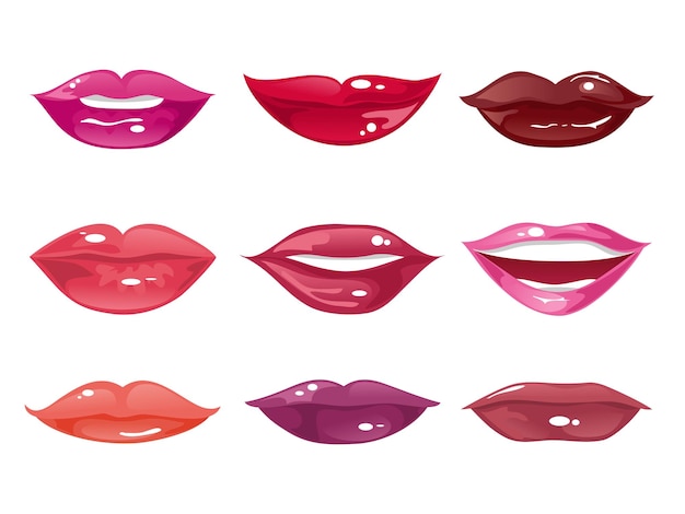 Vektor satz weiblicher lippen auf einer weißen hintergrundvektorillustration