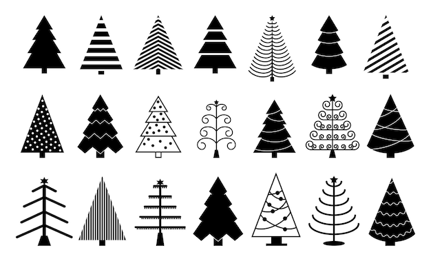 Vektor satz weihnachtsbaum flaches symbol oder schwarzes flaches symbol weihnachtsbaum isoliert oder grüner weihnachtsbaum