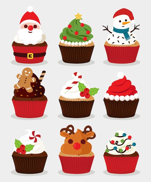 Vektor satz weihnachtscupcakes