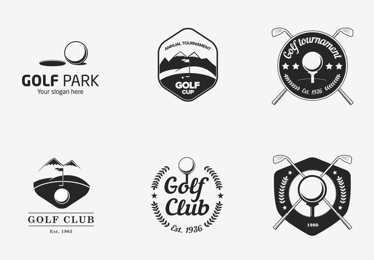 Satz Weinleseschwarzweiss-Golfmeisterschaftslogos