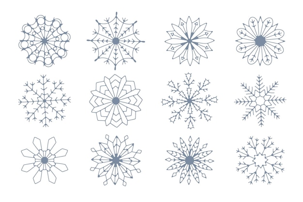 Vektor satz winterschneeflocken weihnachtsschneefalldesign für feiertagsgrüße drucken verpackung und karte