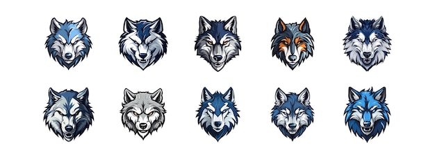 Satz wolf-maskottchen-logo. esports-gaming-emblem verschiedener variationen des wolves-sportteam-emblems