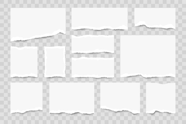 Satz zerrissene Papierblätter auf transparent