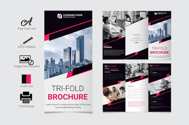 Saubere und minimale business-trifold-broschürenvorlage premium-vektor