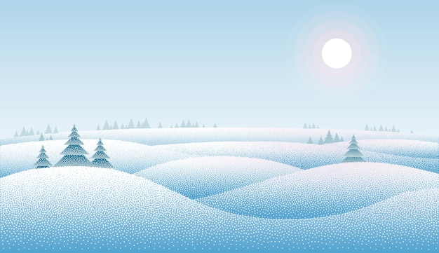 Vektor saubere winterlandschaft mit schneeverwehungen und bäumen