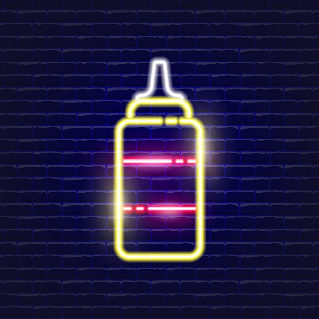 Saucenflasche neon-symbol leuchtendes vektor-illustrationssymbol für mobiles web- und menüdesign lebensmittelkonzept