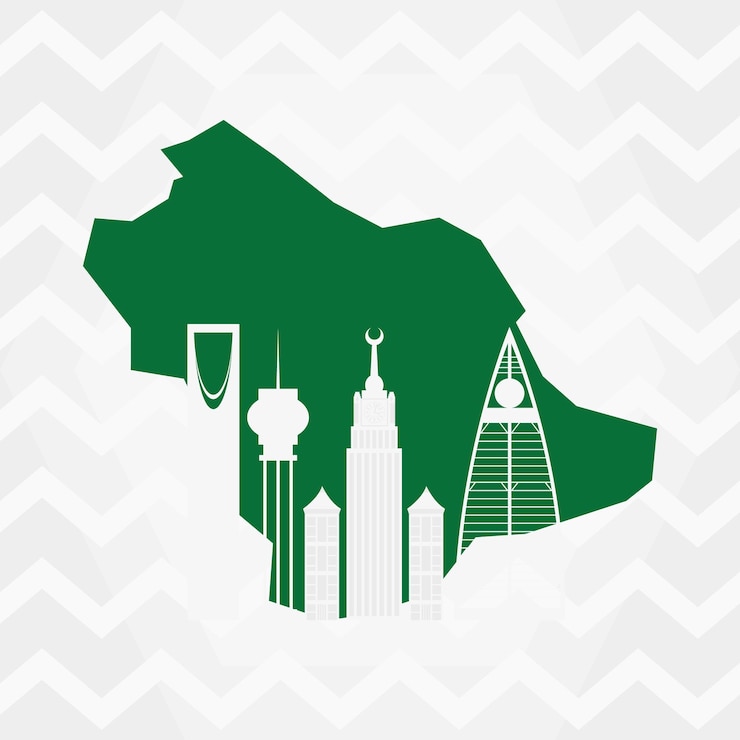 Vektor saudi-arabien-illustration mit ikonenhaften gebäuden