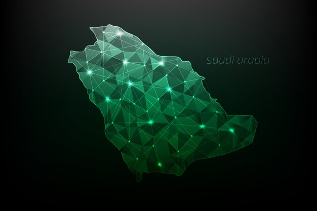 Saudi-arabien karte polygonal mit leuchtenden lichtern und linien