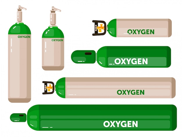 Sauerstoffgastank eingestellt auf weißem hintergrund