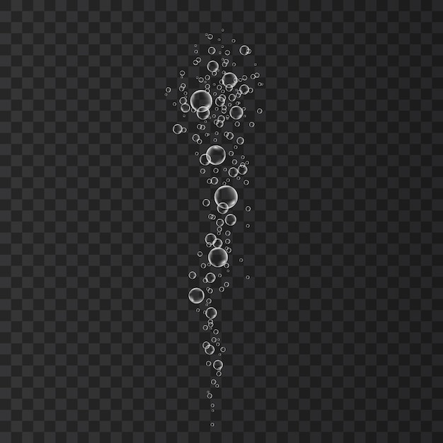 Sauerstoffluftblasen strömen. Sprudelndes Funkeln im Wasser, Meer, Aquarium, Ozean. Limonade. Champagner. Brausegetränk. Unterwasser-Vektor-Textur.