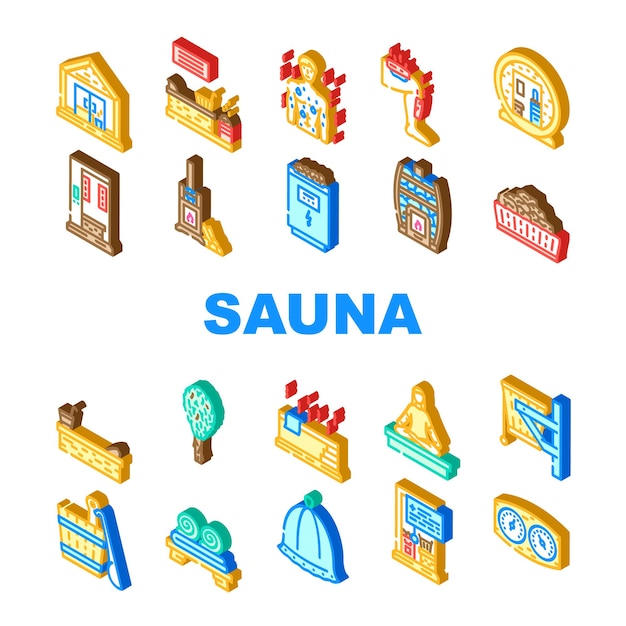 Sauna-Dampfspa-Gesundheits-Ikonen-Satz-Vektor