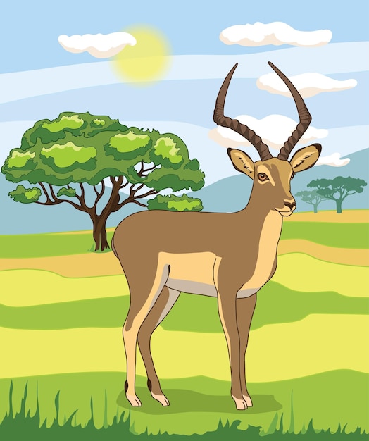 Savannenlandschaft naturpark tropische safari mit gazellengrünen bäumen und gras