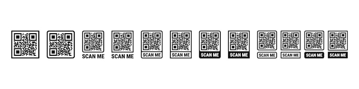 Vektor scan me-frame-set qr-code-mockup für mobile zahlung und identität